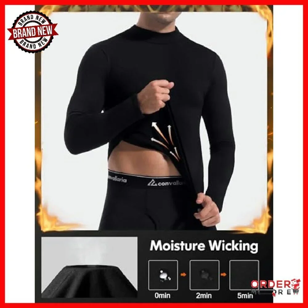 Men's Thermal Fleece Lined Long Sleeve Turtleneck Base Layer Top